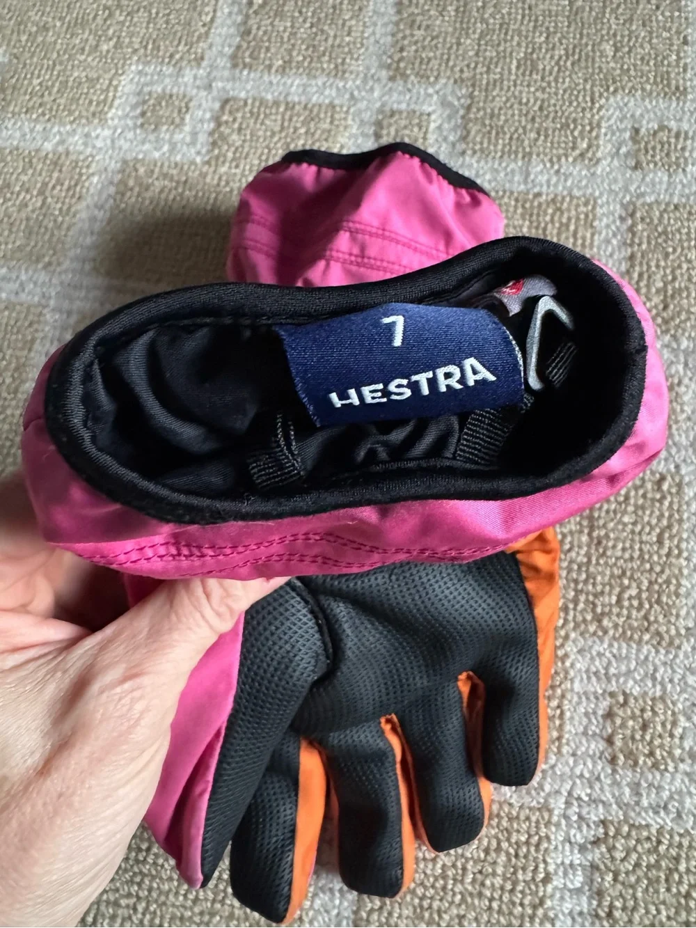 Hestra Junior Waterproof Primaloft Ski Gloves Pink Orange Girls Size 7